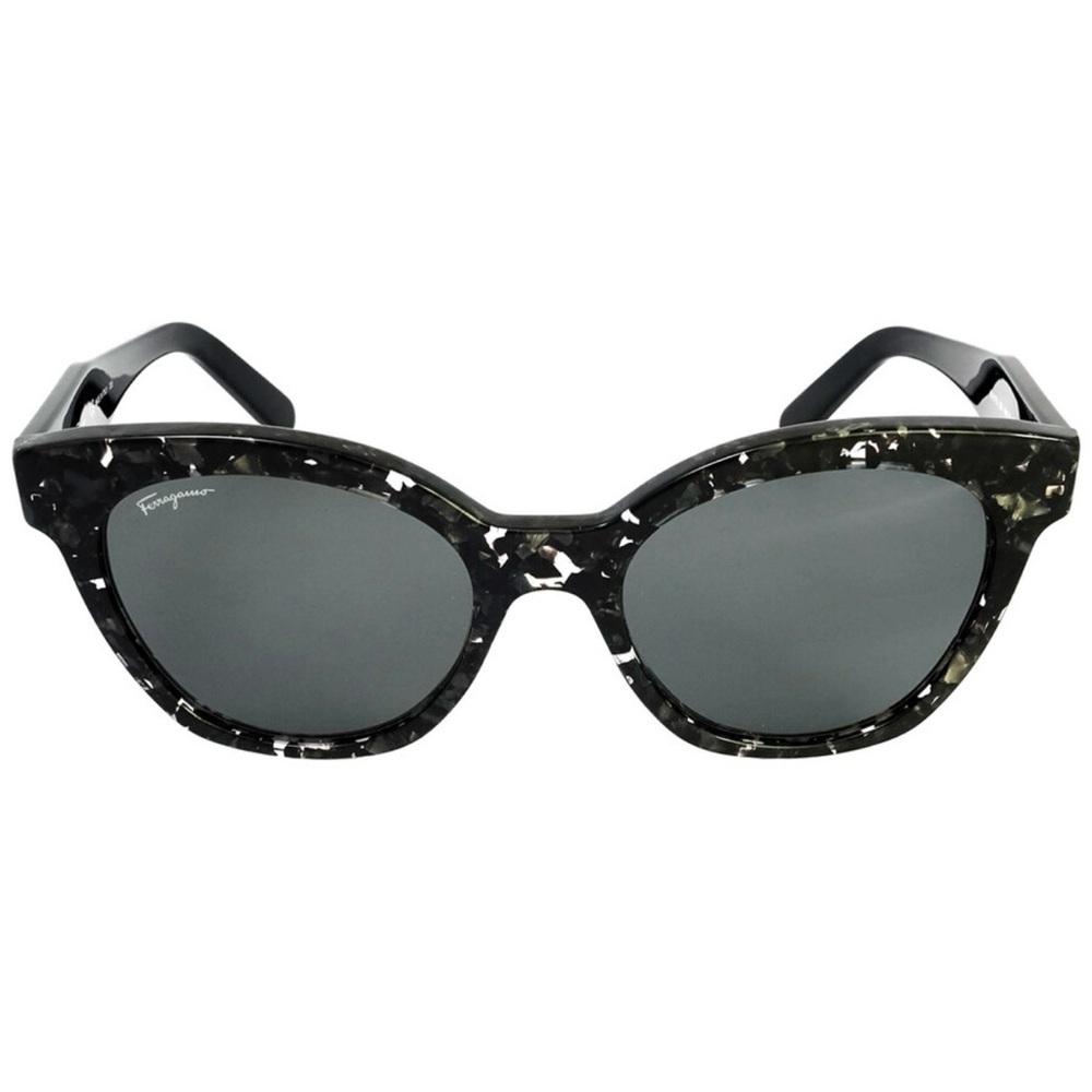 Salvatore Ferragamo Black Tortoiseshell Cat Eye Sunglasses with Dark Lenses